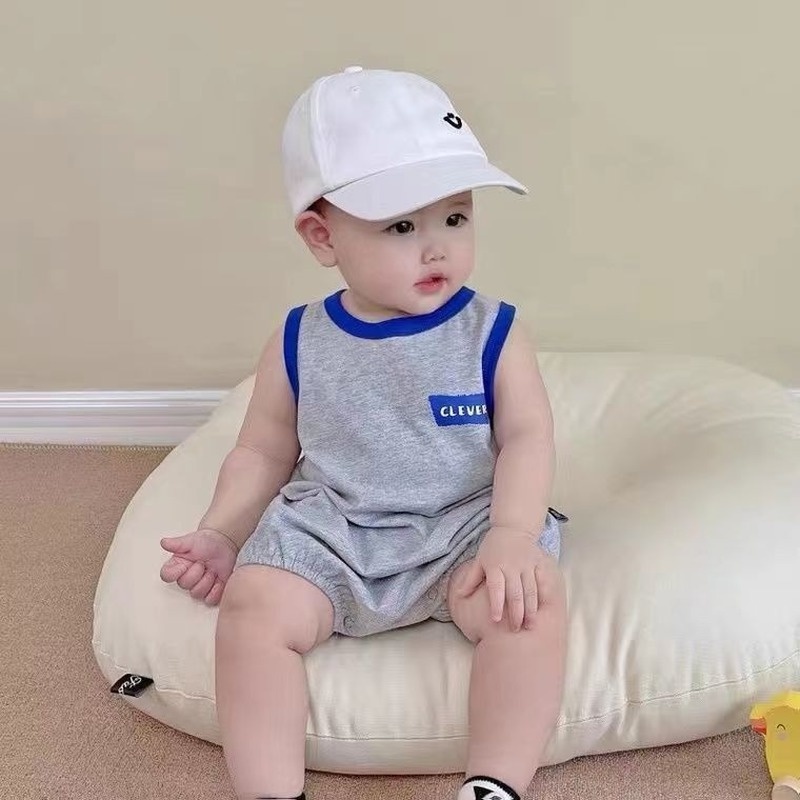 Bộ Áo Liền Quần Bằng Cotton Không Tay In Chữ Thời Trang Mùa Hè Phong Cách Hàn Quốc Cho Bé 0-2 Tuổi