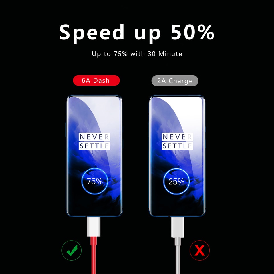 Dây cáp dash type C chính hãng sạc nhanh 6A cho Oneplus 9 9R Nord N10 cho One Plus 8 7 Pro 7t 7 T 6t 6 5t 5 3