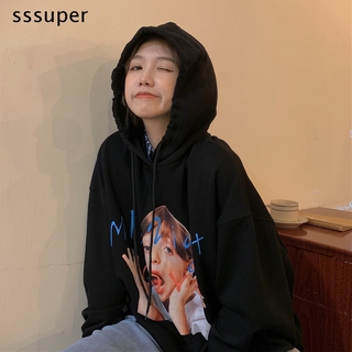 Áo Hoodie Tay Dài Hoạ Tiết Hoạt Hình Phong Cách Hàn Quốc