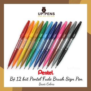 Bộ 12 bút brush viết calligraphy Pentel Sign Pen - Basic Colors
