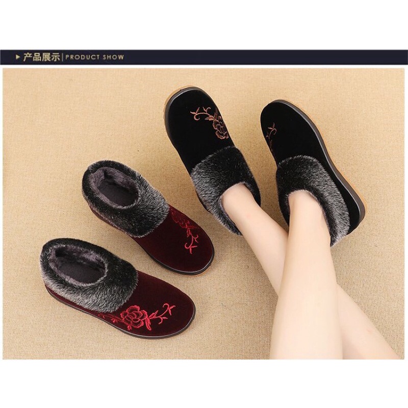 Giày nhung lót lông siêu ấm cho người trung niên các bà các mẹ