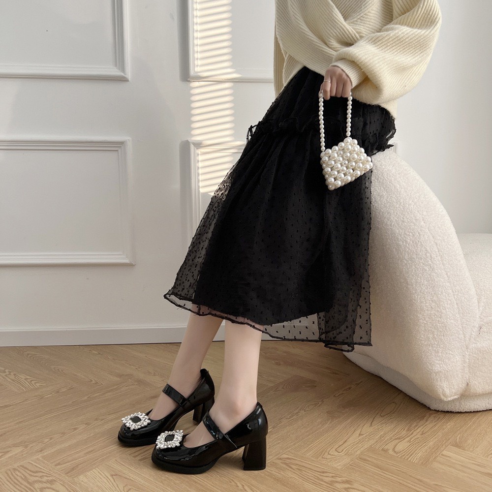[ SẴN FULLSIZE - SHIP HOẢ TỐC ] Giày Mary Jane đính cườm gót vuông nâng đế cao 6,5cm dễ mang - Giày cao gót siêu xinh
