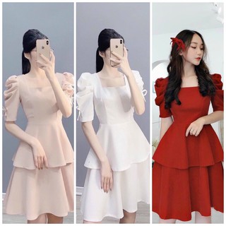 Đầm váy xoè tay phồng hai tầng 3 màu