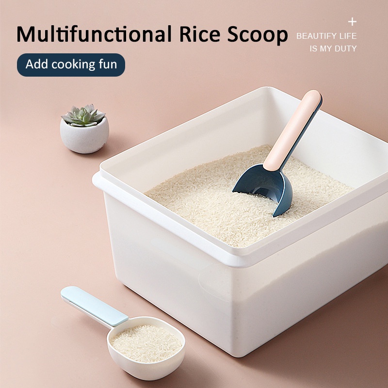 Muỗng đong gạo hạt thô có thiết kế kẹp giữ và tay cầm dài tiện lợi dành cho nhà bếp
