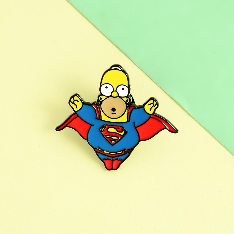 Ghim cài áo QIHE JEWELRY tráng men hình siêu nhân Simpson dễ thương