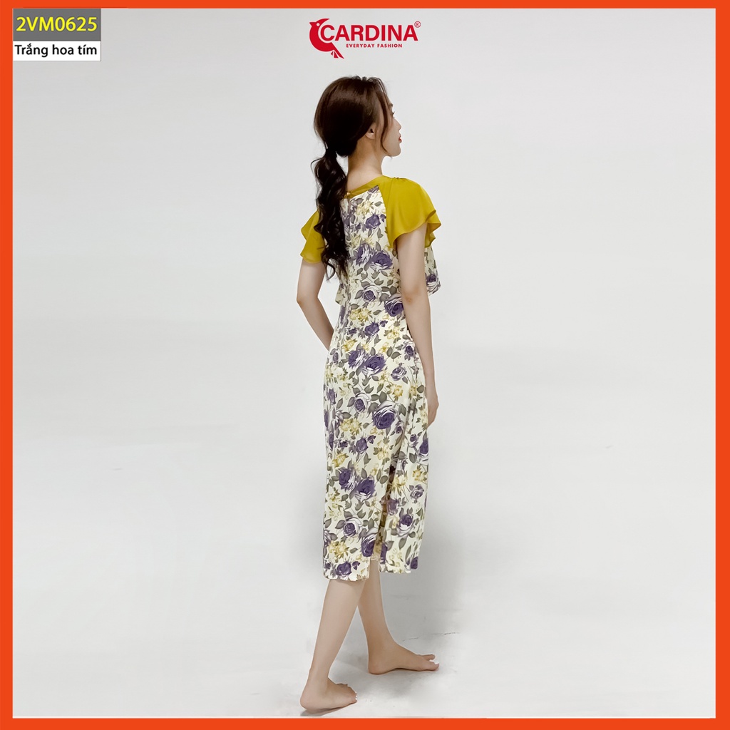 Đầm nữ CARDINA chất lụa Mango cao cấp phối tay Raglag dáng suông họa tiết tinh tế 2VM06