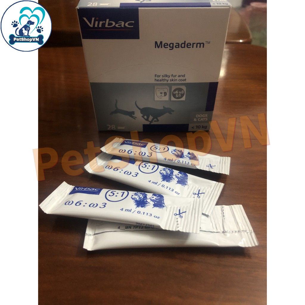 Tuýp Gel Dinh Dưỡng Mượt Lông Cho Chó Mèo VIRBAC MEGADERM 4ml - Chính Hãng - Nhập Khẩu Pháp