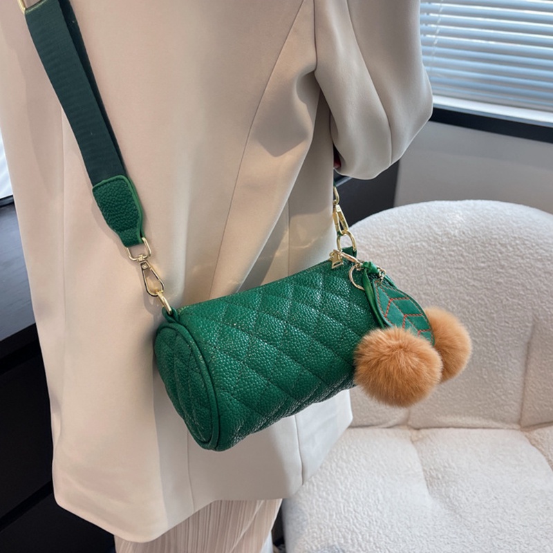 Túi Đeo Vai Hình Trụ Họa Tiết Hình Thoi Đơn Giản Cho Nữ