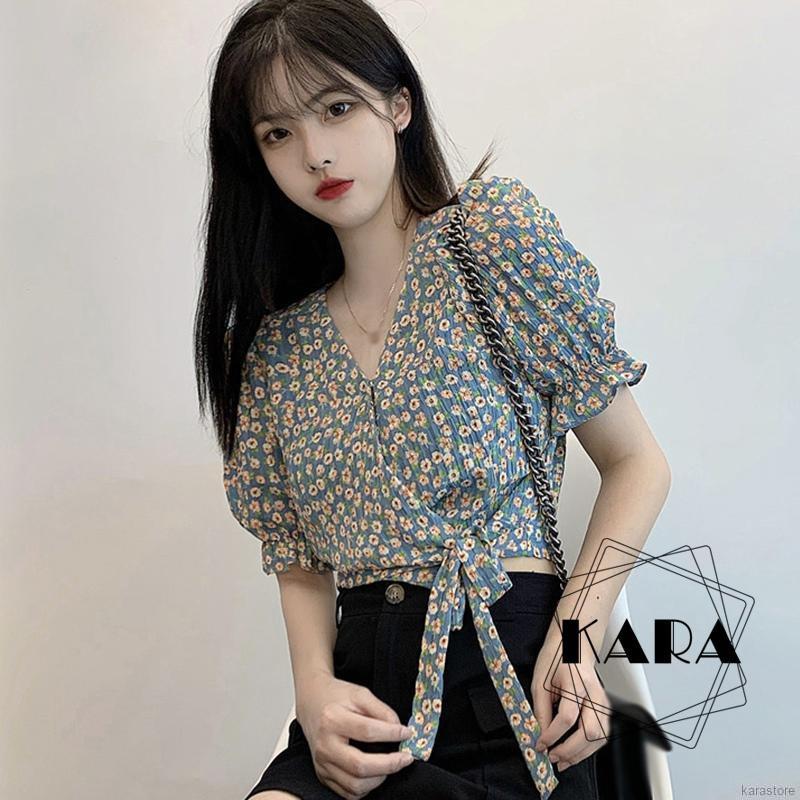 Áo Sơ Mi Ngắn Tay Cổ Chữ V Eo Cao Thời Trang Dành Cho Nữ