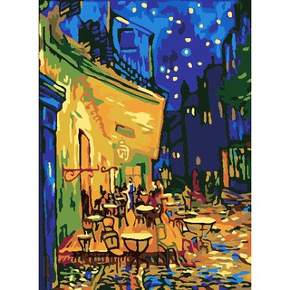 Tranh sơn dầu số hóa tự tô màu theo số có khung - [139] QUÁN CAFE ĐÊM Ở ARLES (40*500