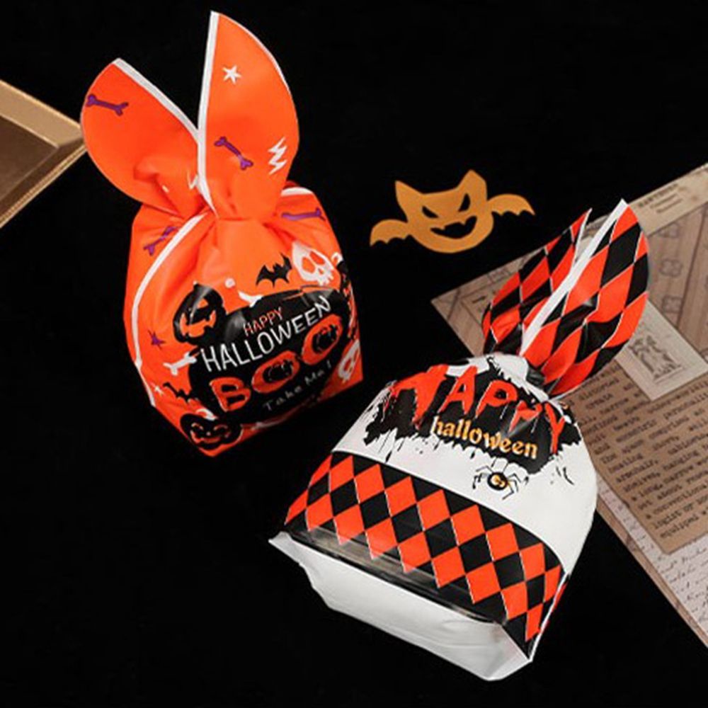 Set 50 túi đựng bánh kẹp hình tai thỏ in họa tiết trang trí lễ hội Halloween độc đáo