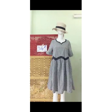 Đầm babydoll caro tay loe. S341