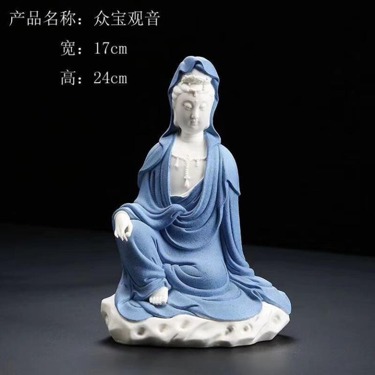 Tượng Quan Âm gốm trắng tọa thiền tịnh tâm- Tượng phật gốm tử sa trang trí decor ghép lũa