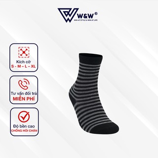 Tất Unisex W&W Cổ Cao Hoạ Tiết Kẻ,Khử Mùi, Kháng Khuẩn, Chống Hôi Chân Cao Cấp WT01