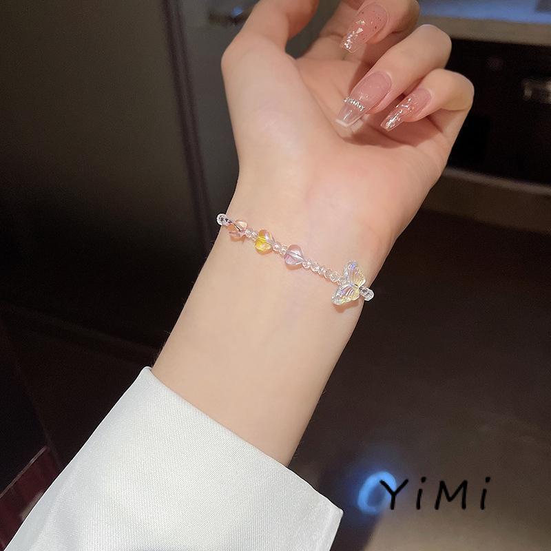 Vòng Tay Dây Thừng Đính Hạt Acrylic Nhiều Màu Hình Bướm Có Thể Điều Chỉnh Xinh Xắn