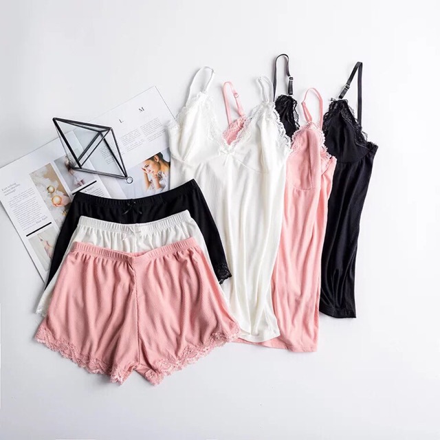 Bộ ren hai dây mặc nhà chất thun tăm mềm mát