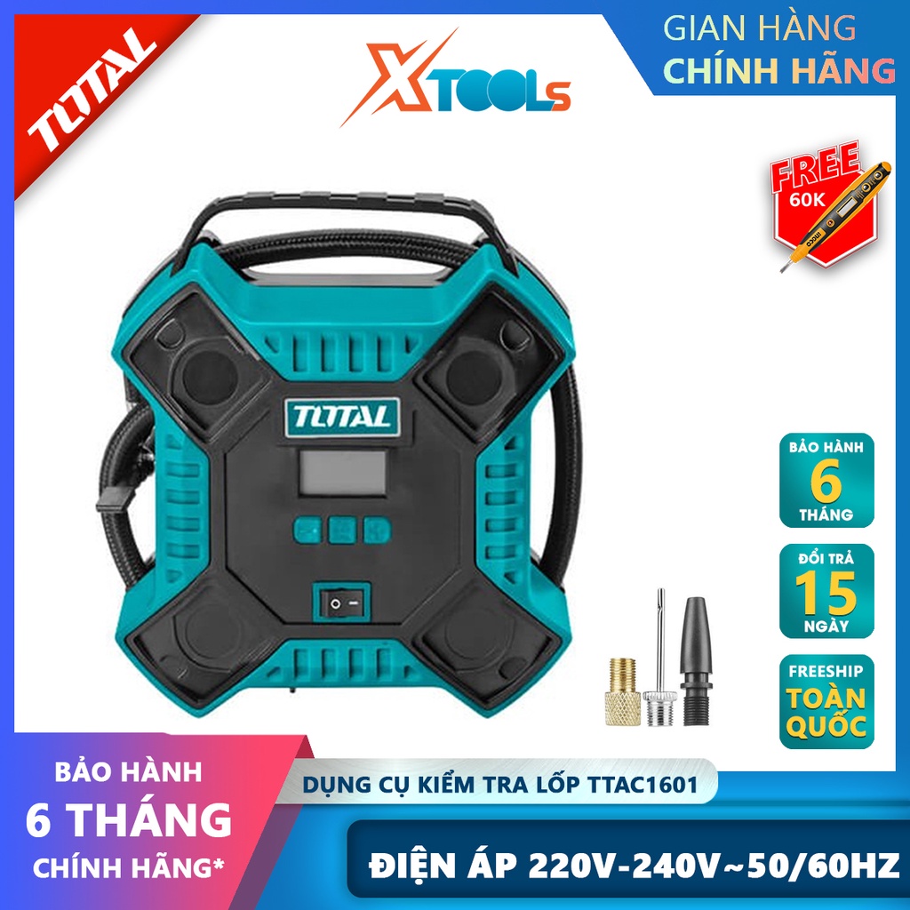 Dụng cụ kiểm tra lốp xe TOTAL TTAC1601 máy bơm hơi 220 V-240V ~ 50 / 60Hz, Áp suất tối đa 160PSI / 11 Bar / 1100Kpa