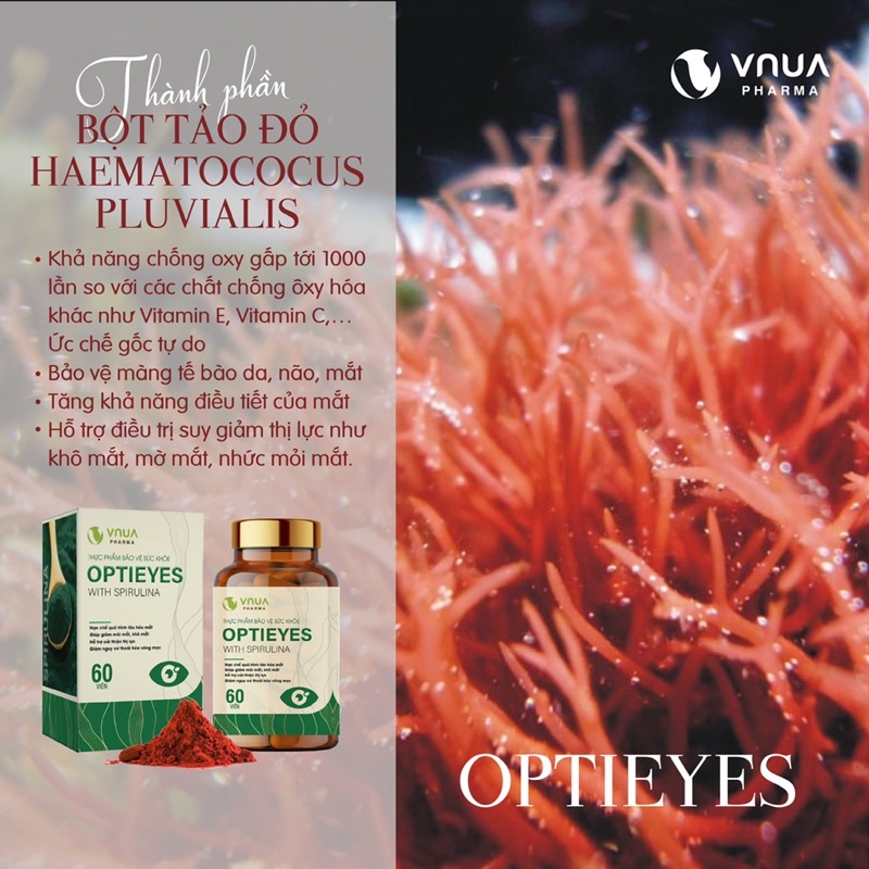 Viên Uống Bổ Mắt OPTIEYES With Spirulina VNUA Pharma Cải Thiện Thị Lực, Giảm Nhức Mỏi Mắt Sau 2 Tuần Sử Dụng (60 viên)