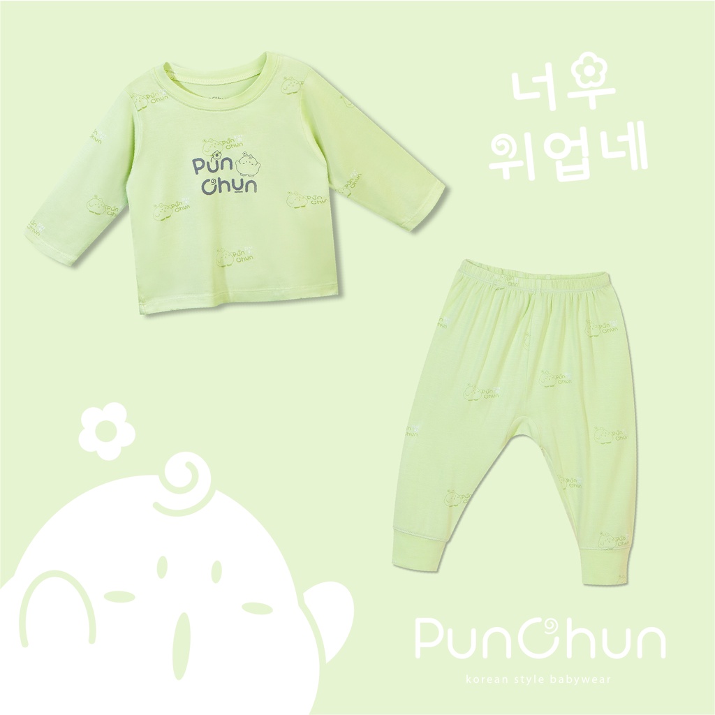 Bộ quần áo dài cho bé Punchun xanh lá