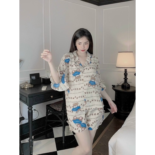 Đồ Bộ Mặc Nhà Pijama Tay Loe Quần Đùi Chất Liệu Mango Mềm Mịn Mát - Meow Clothing