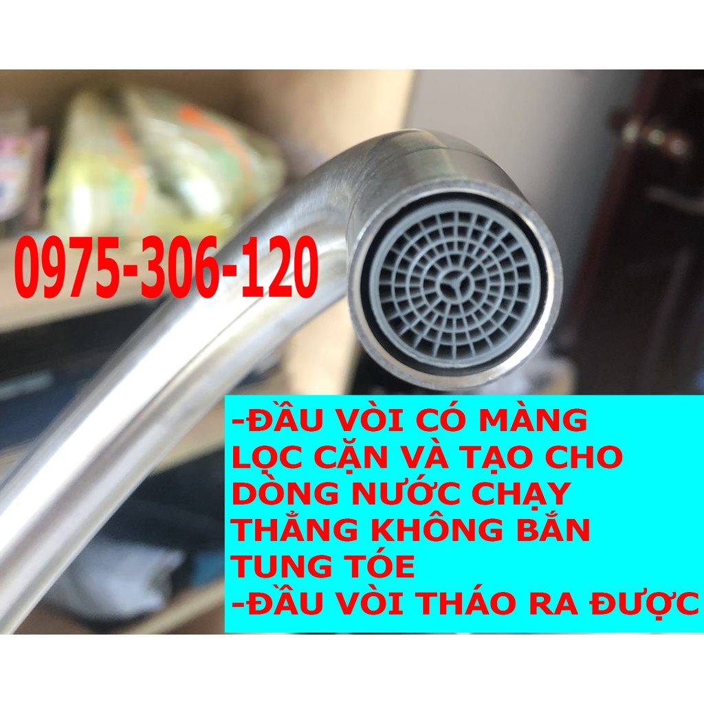 (vòi ổ bi bao không lỏng cần) vòi rửa chén bát lạnh INOX 304 N5011 FOTAR xoay 360 độ dùng cho 2 hộc chậu