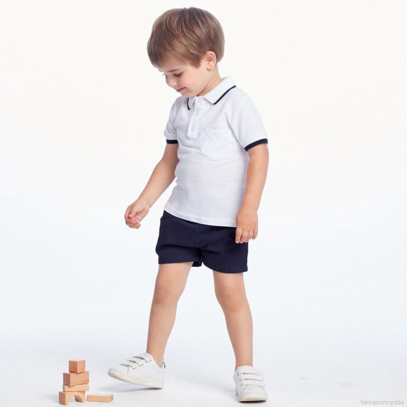 Bộ áo thun Polo tay ngắn cổ bẻ + Quần đùi đáng yêu cho bé trai