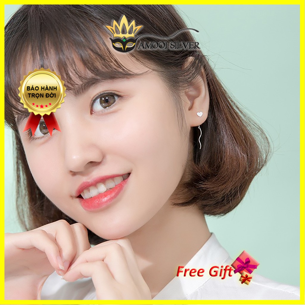Bông tai bạc S925 tim tua rua - Amooi Silver AB198