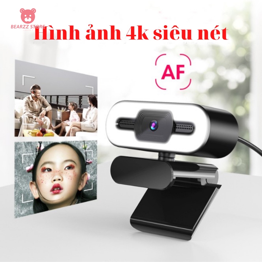 Webcam Máy Tính Thu Hình Full HD / 2K / 4K - Tích Hợp Mic và LED Vòng Cho Laptop, PC, TV...
