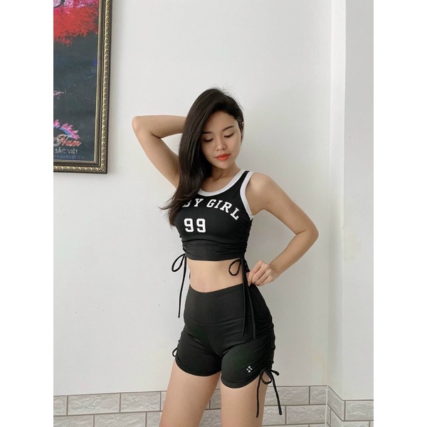 ÁO CROPTOP BABY GIRL 99 RÚT DÂY EO TẬP GYM ẺOBIC NỮ