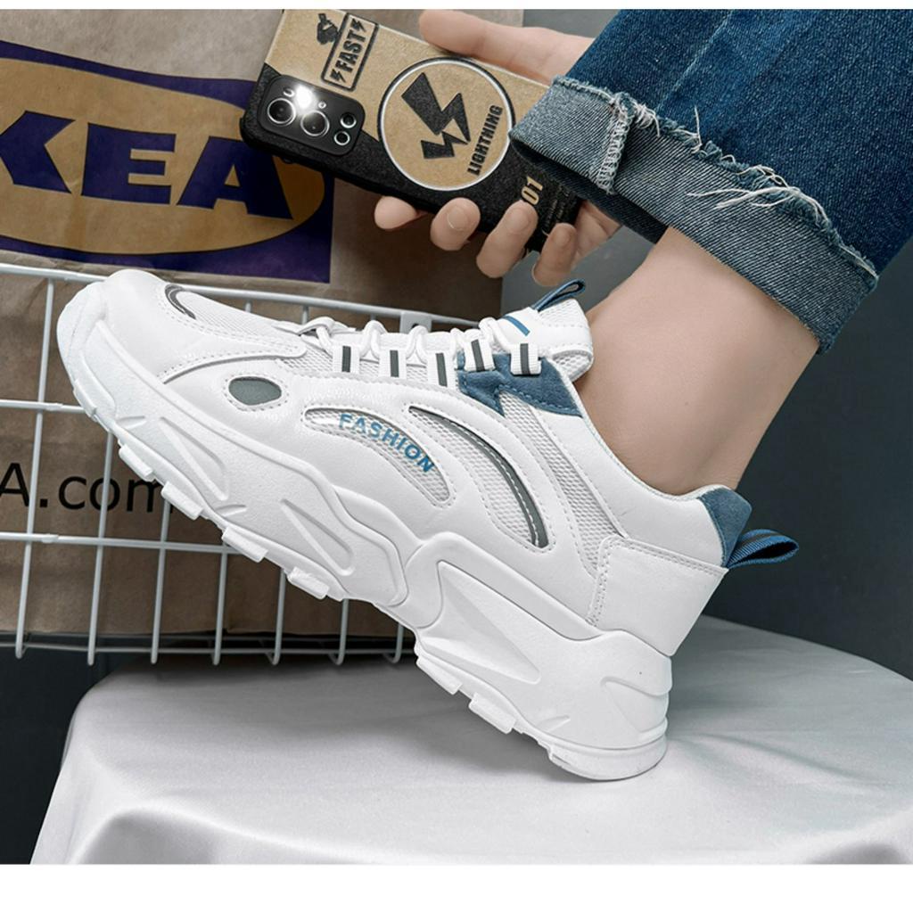 Giày Thể Thao Nam  Fashion  S109 đế đúc nguyên khối lót đệm giày thoáng khí cao 5cm,cổ thấpmàu Trắng Phản Quang