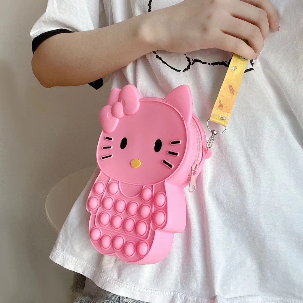 Pop It Đồ Chơi Fidget Spinner Hello Kitty Túi Đeo Chéo BằNg Silicon GiảM Stress Cho Nữ Và Trẻ Em