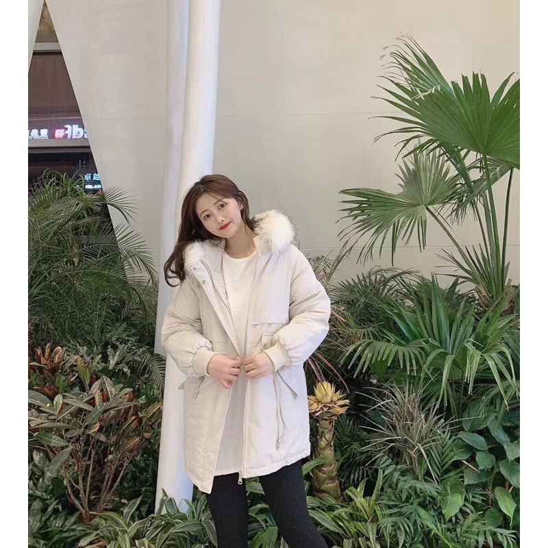 Áo khóa lót lông mủ lông chùm đầu-thời trang đông nữ quảng châu
