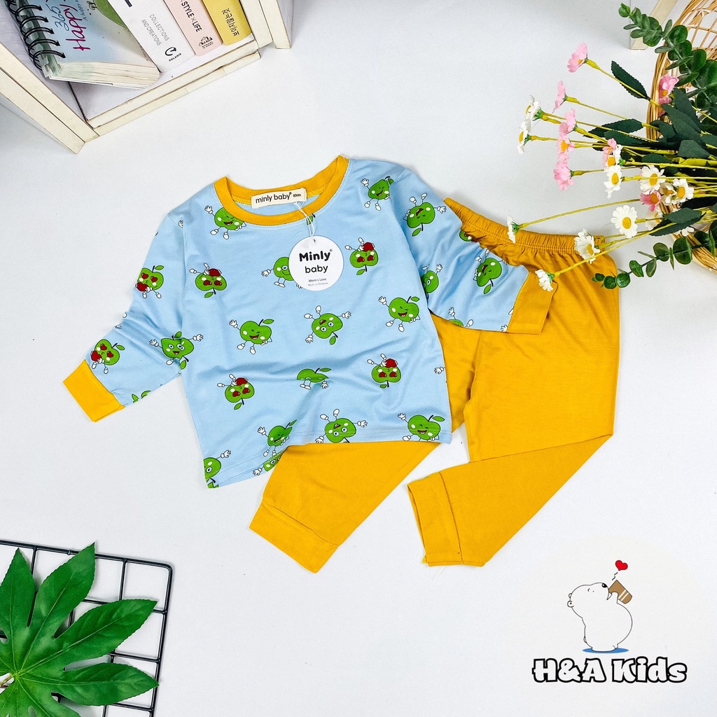 [Bé 19-32kg] Bộ dài tay thun lạnh in áo phối quần màu Minky Mom mềm mịn mát cho bé trai bé gái từ 19-32kg - HÀNG LOẠI 1