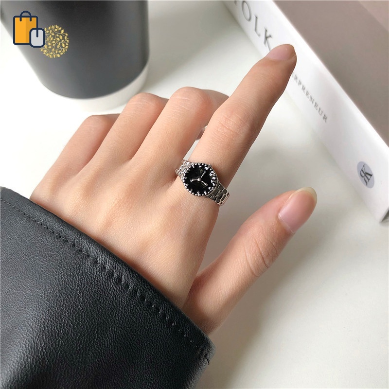 Nhẫn mặt hình đồng hồ độc đáo thời trang