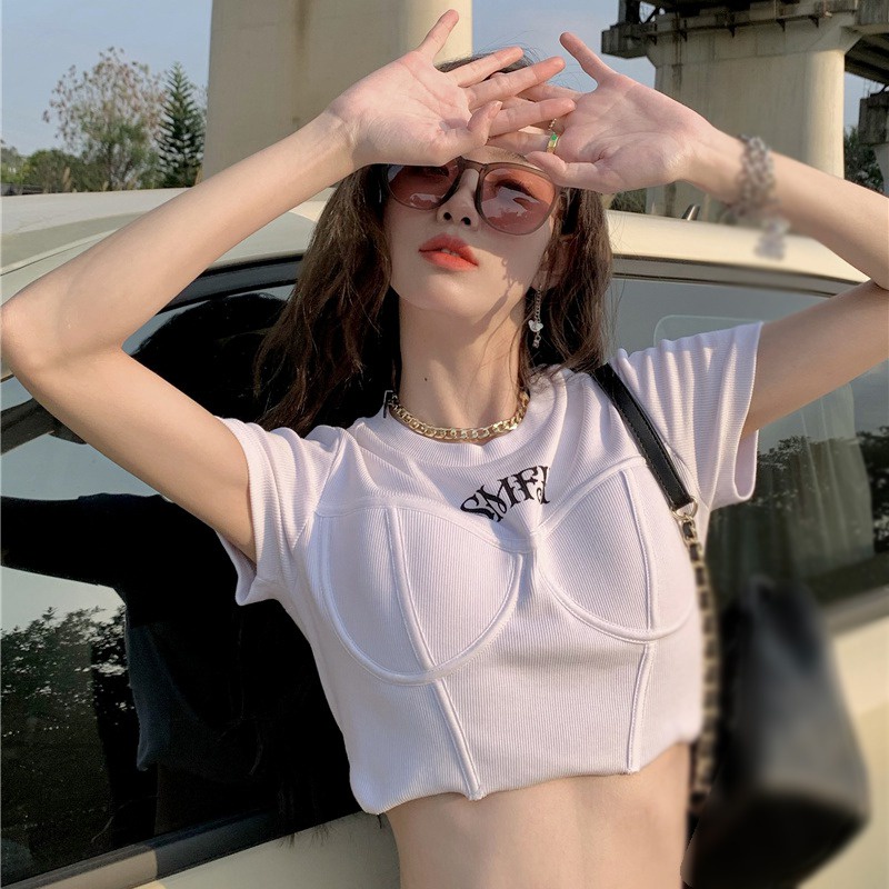 Áo Thun Croptop Tay Ngắn In Chữ Phong Cách Hàn Quốc Thời Trang Mùa Hè Quyến Rũ Cho Nữ