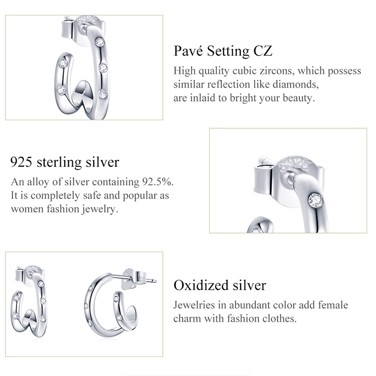 Khuyên Tai Bamoer BSE494 Làm Từ Bạc Thật 925 Đính Đá Zircon Thời Trang Cho Nữ