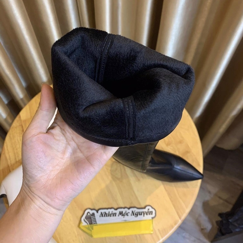 Bốt nữ trên gối da PU cao cấp lót lông gót kim đính đá siêu sang chảnh | BigBuy360 - bigbuy360.vn