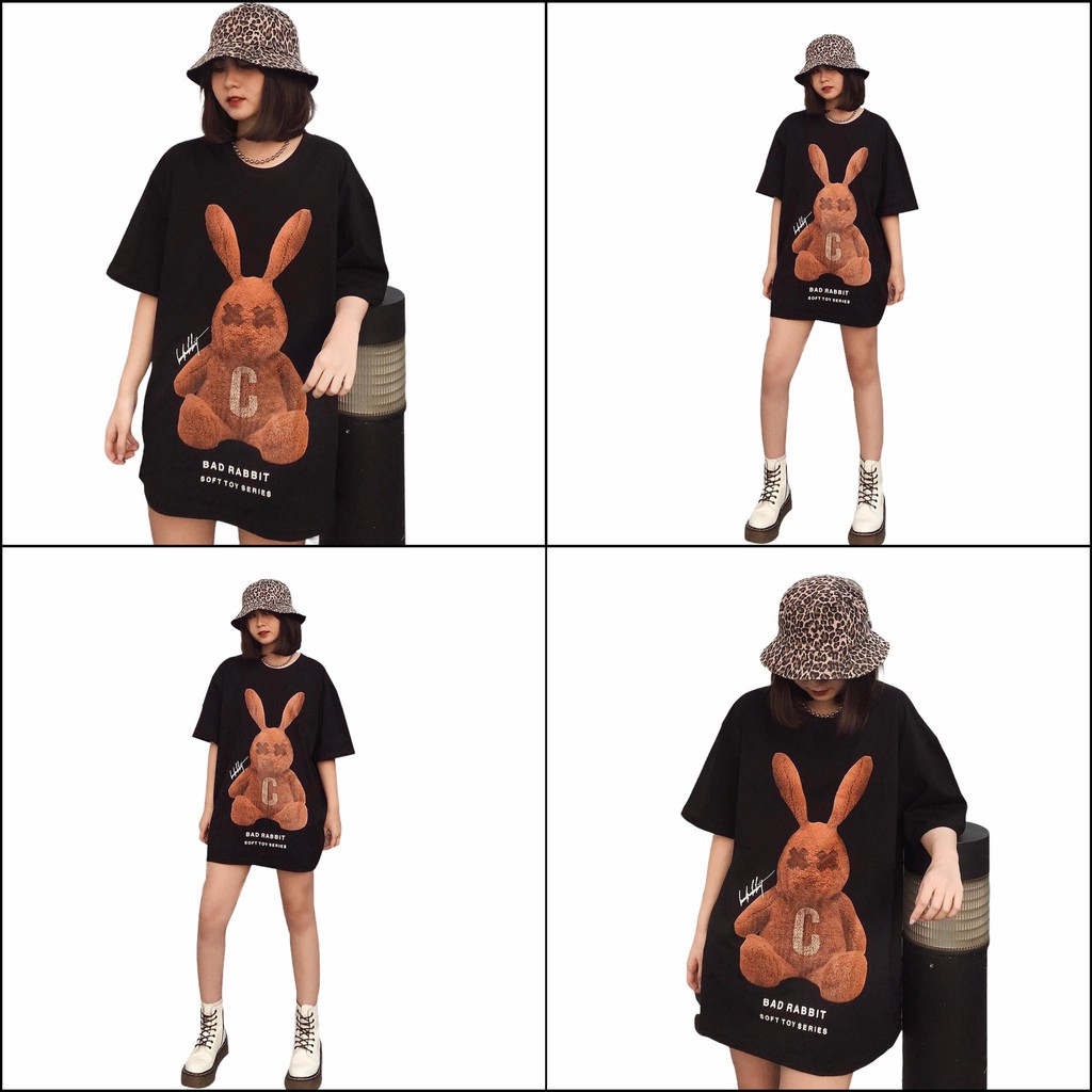 Áo thun tay lỡ YAYSHOP unisex nam nữ form rộng vải cotton mềm mịn thỏ nâu