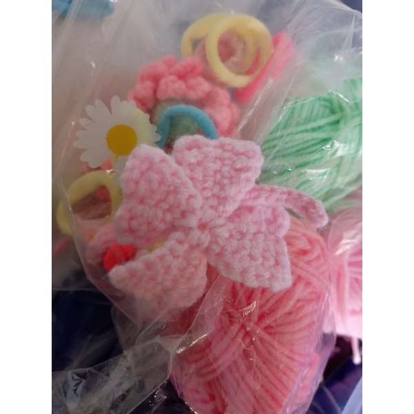 🔥 Dây Chun Thun Buộc Cột Tóc Cho Bé Gái Hình Lá 4 Cánh May Mắn Đan Móc Bằng Len