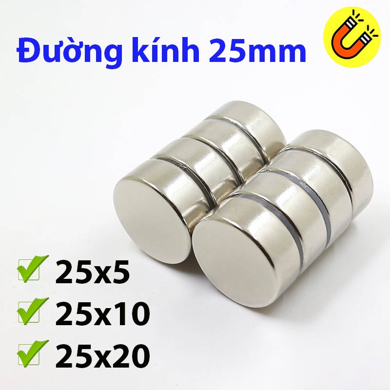 Nam châm tròn đường kính 25x5/10/20mm loại nam châm siêu mạnh lực từ N52