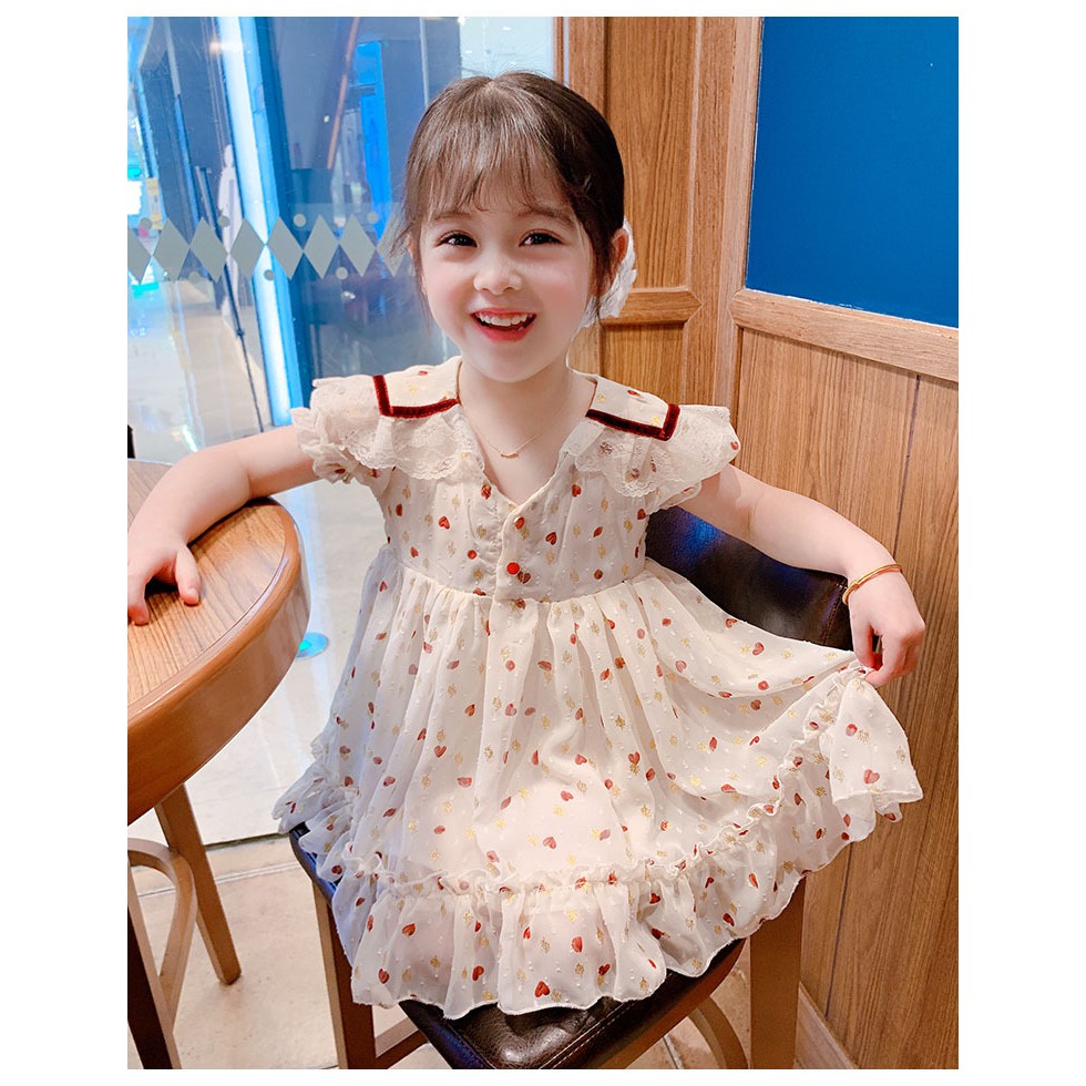 Đầm ren bé gái họa tiết trái tim dễ thương - Hàng Quảng Châu Cao Cấp