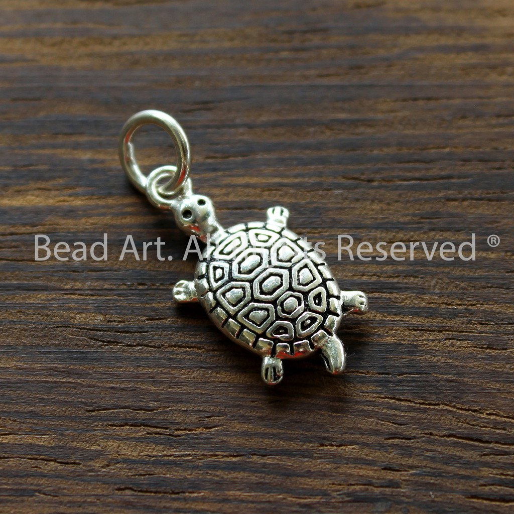 Charm Treo Hình Con Rùa Bạc 925 Phong Cách Bạc Thái 18x10x3mm, Charm Làm Vòng Tay, Trang Sức, Yoga, Charm Phong Thuỷ S50