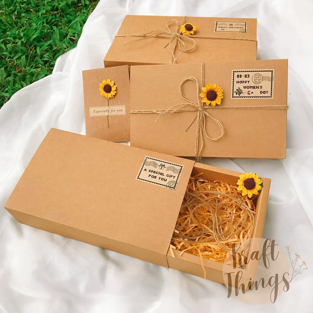 COMBO Hộp quà + túi trong quai cói vintage 25x15x6cm CB4 Kraft Things