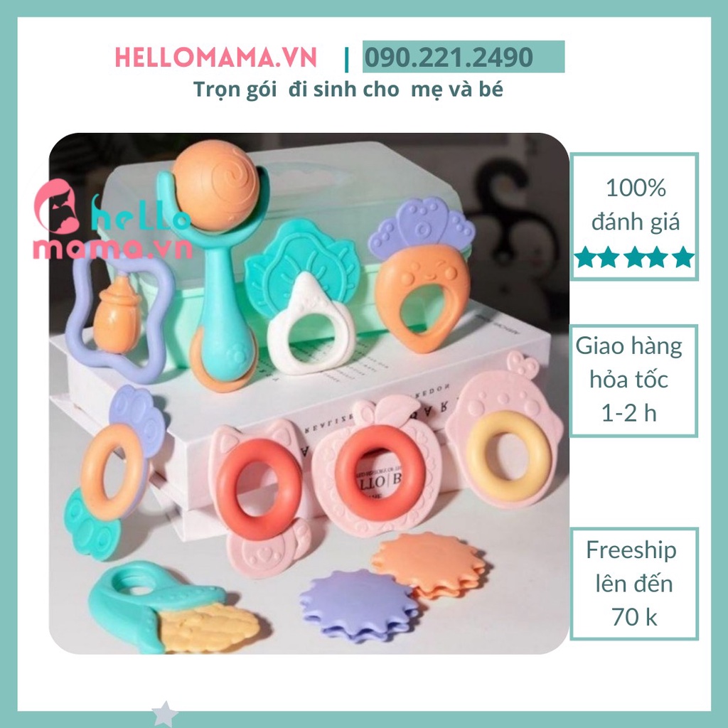 Bộ Gặm Nướu Xúc Xắc 10 chi tiết Baby Rattle Cao Cấp ( có hộp đựng)