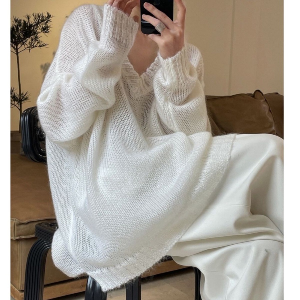 Áo Len Dáng Rộng Cổ Chữ V Phong Cách Hàn Quốc Thời Trang Mùa Thu Mới Cho Nữ