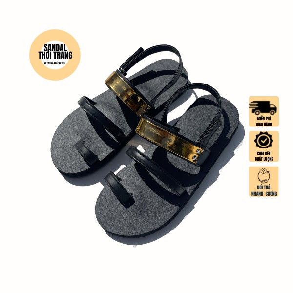 Giày sandal đi học nữ nam quai đen bóng vàng dép xăng đan xỏ ngón nữ quai hậu [ẢNH THẬT 100%]
