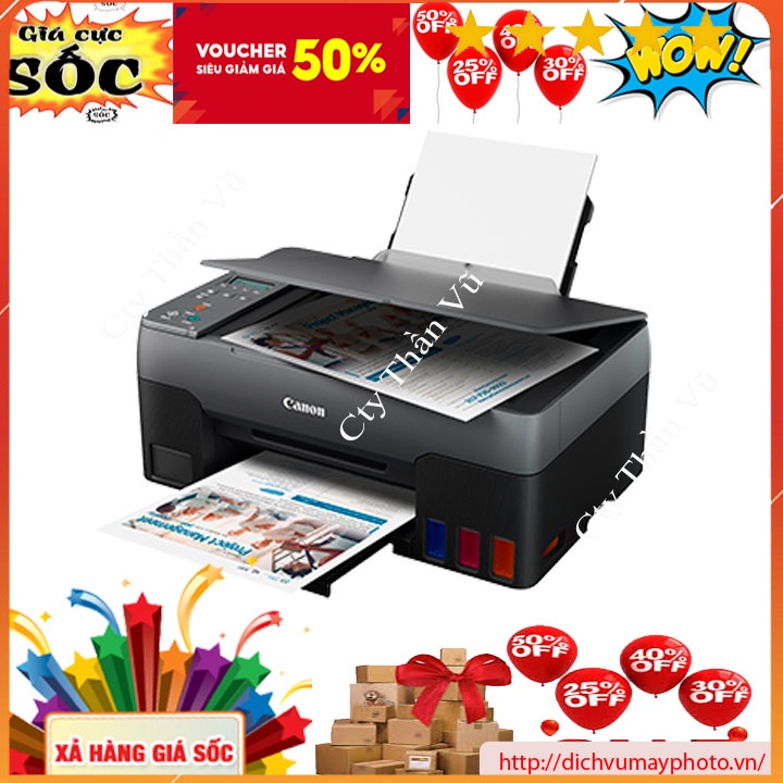 Máy in phun màu Canon G2020 hàng mới 100% đa chức năng in quét sao chép có bảo hành INECO