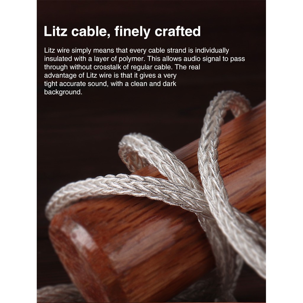 Dây cáp tai nghe KZ TRN mạ bạc T6 16 lõi đồng 2PIN cho Kz Zsx Zax Trn Vx V90S Cca C12