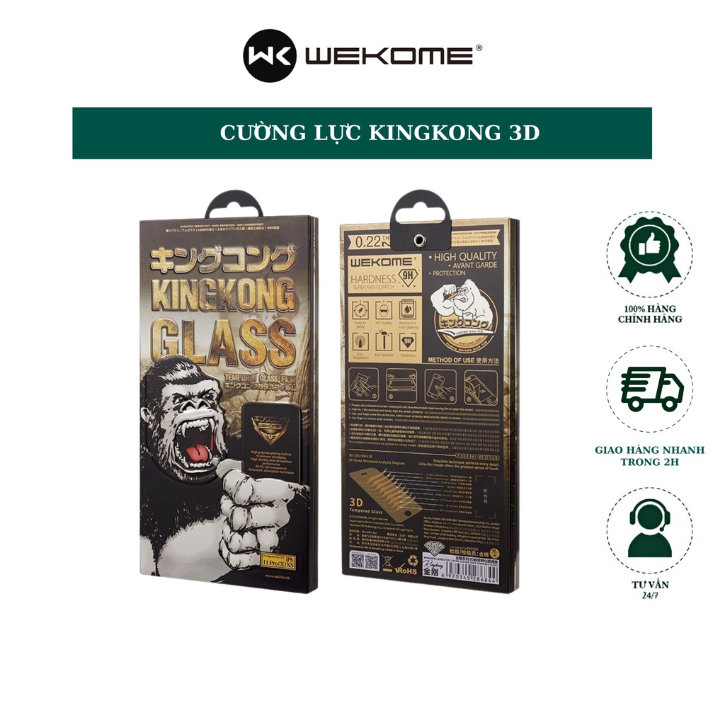 Kính cường lực Kingkong Wekome dành cho IP 6P/6SP/7P/8P/X/XS/XR/XSMAX/11/11PRO/11PROMAX/12/12PRO/12PROMAX/13/13PROMAX