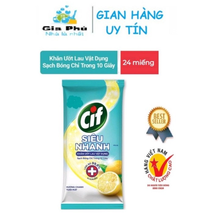 Khăn ướt Cif 24 miếng đa năng lau cực nhanh sạch bóng chỉ trong 10 giây